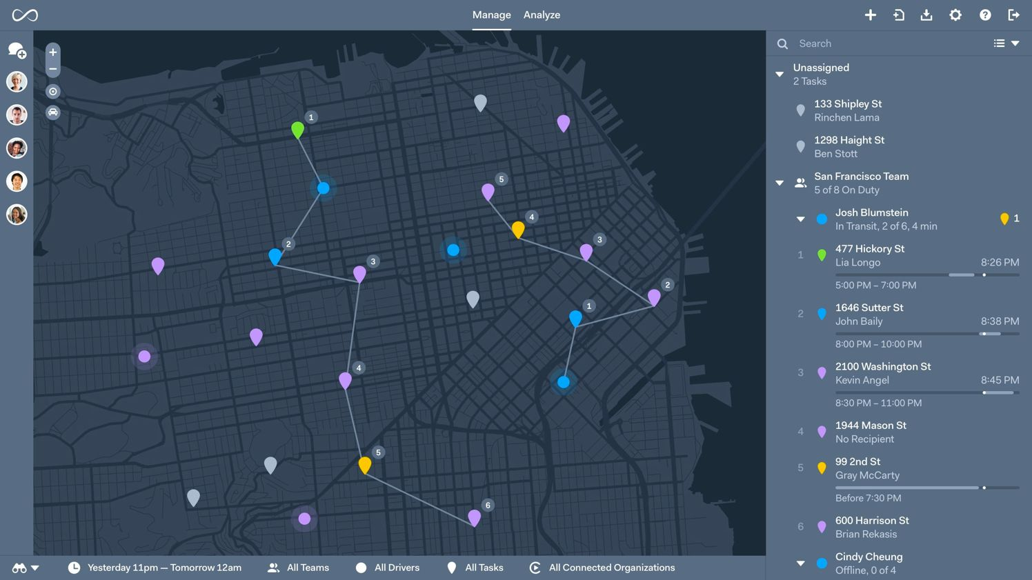 Onfleet’s user interface shows you the most efficient delivery routes in real-time.
