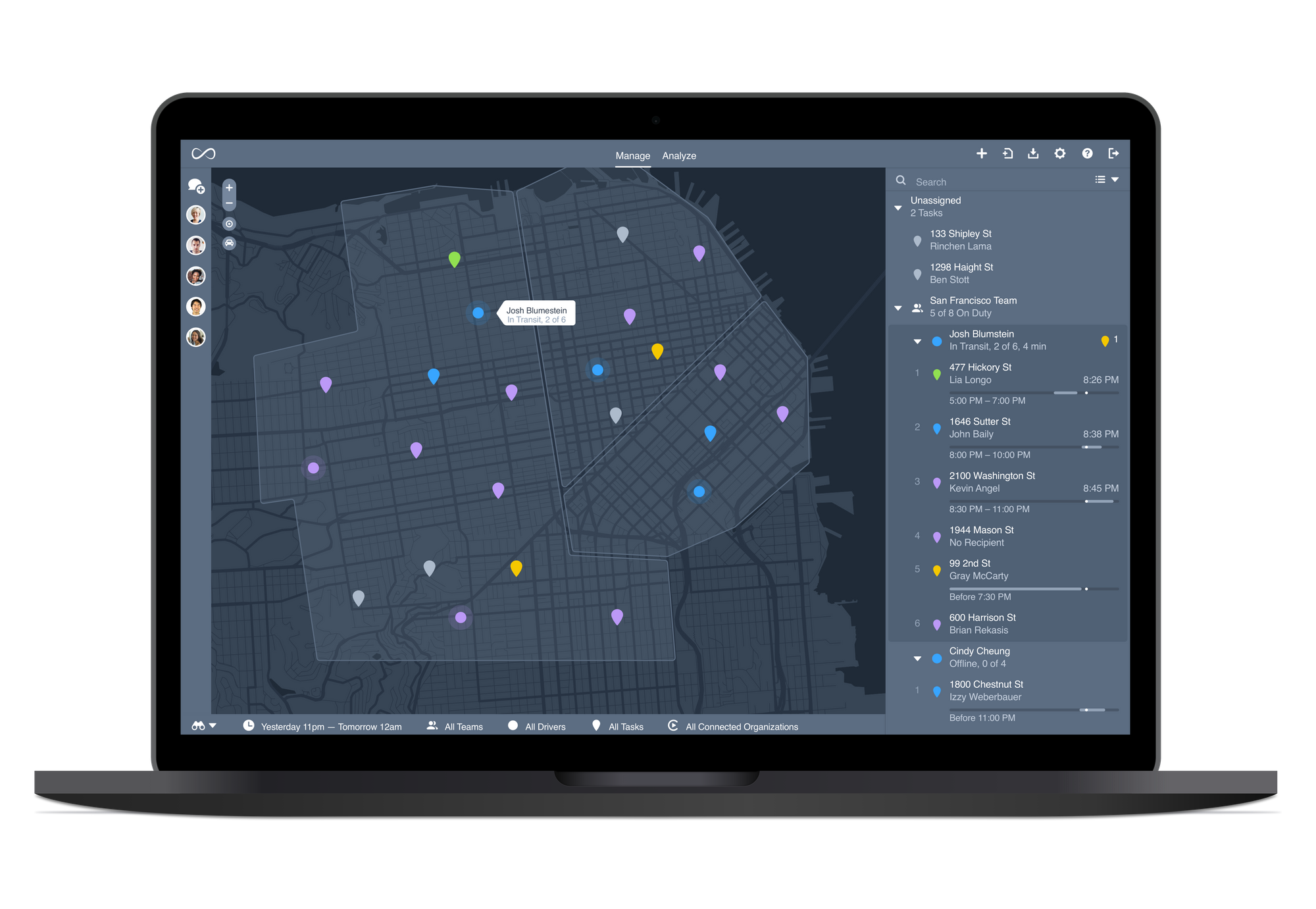 Onfleet's dashboard allows dispatchers to use automated customer messaging and route optimization so drivers can focus on the road