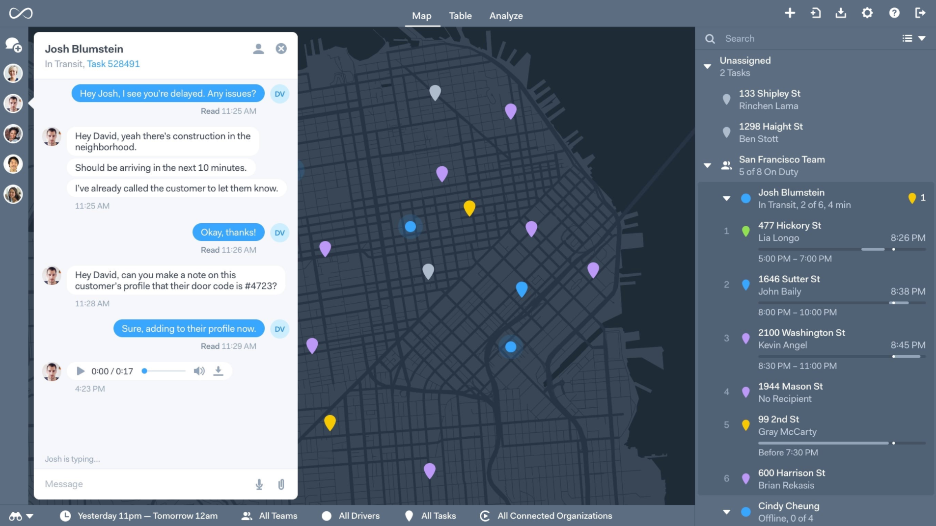  Onfleet features an internal chat window to further ensure communications are fast & fluid 