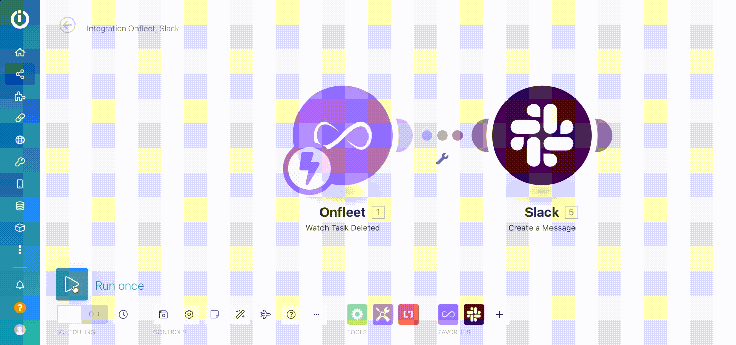 Integrate your favorite tools like Onfleet, Gmail, and Slack in a drag&drop Sandbox