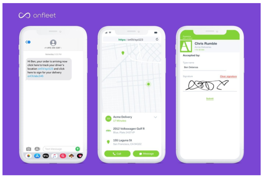 Onfleet alerts customers via text to sign ahead of a delivery